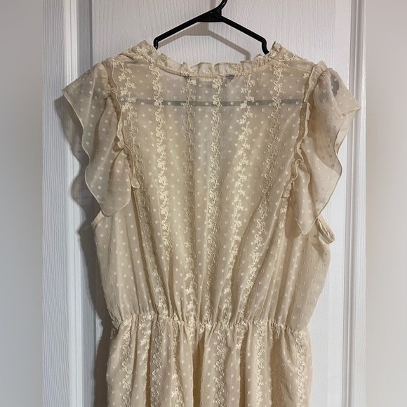 Zara Cream Ruffled Maxi Front Slip Cinched Waist V-Neck Coastal Dress Size Large - Picture 11 of 13